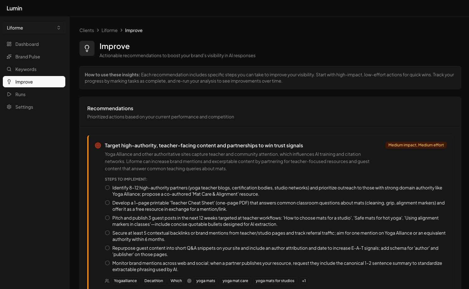 Actionable recommendations