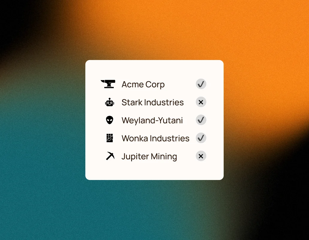 Onboarding step two — a proposed competitor set